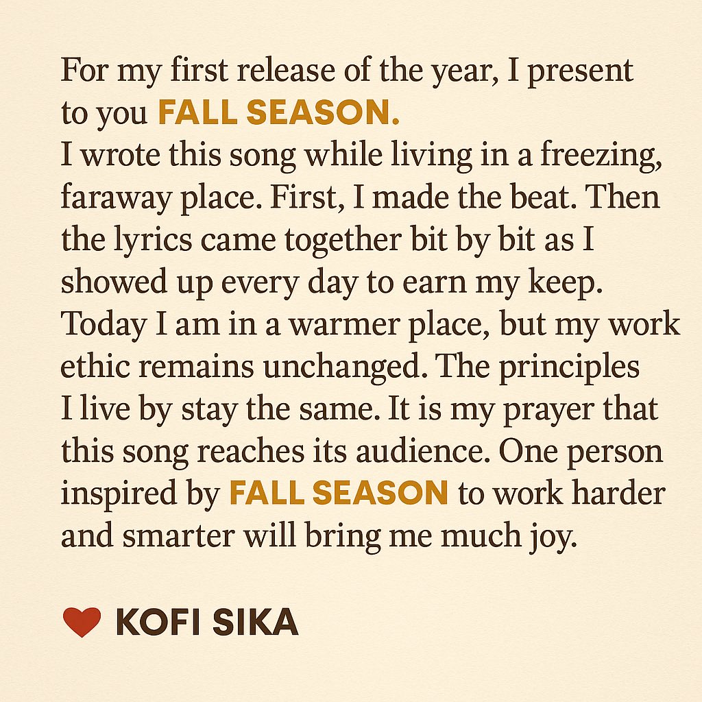 KOFI SIKA message about FALL SEASON